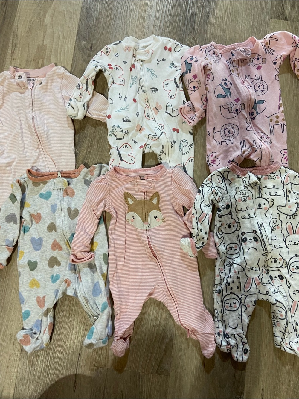 Carter's Baby Footie Lot - Pink, Cream, White, Gray, Brown